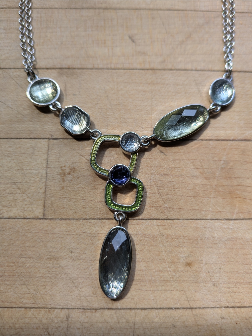 Lia Sophia Silver Necklace with Green and Blue Accents